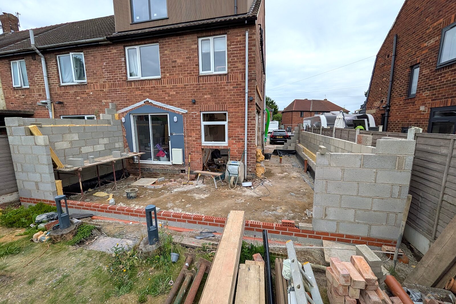 Block walls of the new rear extension rising out of the ground