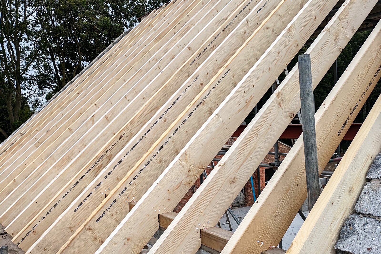 New timber rafters installed on the roof of the renovated house